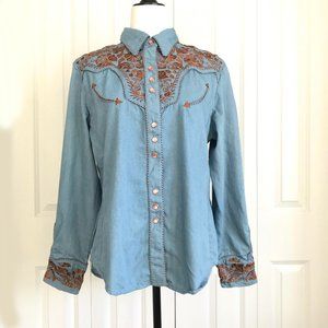 Vintage Western Embroidery Denim Cowgirl Shirt
